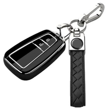 Imagem de Capa macia de tpu para chave de carro compatível com toyota prius/camry/corolla/C-HR/chr/rav4/prado 2018 acessórios de chaveiro de proteção(E-black keychain)