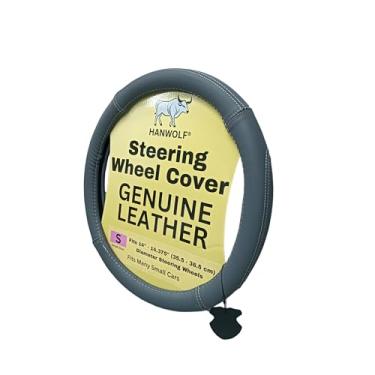 Imagem de Capa para volante, couro genuíno verdadeiro, cinza escuro, 35,5 cm, para homens e mulheres, universal, elástico, resistente ao calor, permanece fresco, antiderrapante, HANWOLF
