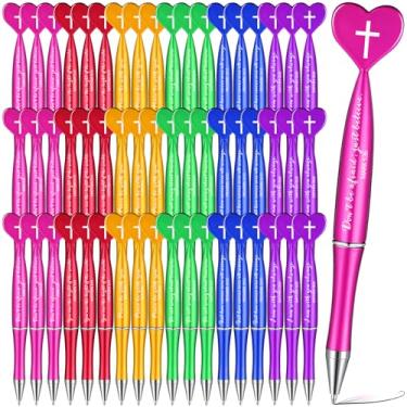 Imagem de Sayglossy 60 canetas esferográficas motivacionais em formato de coração para igreja, dia dos namorados, 6 cores (colorida, versículo da Bíblia)
