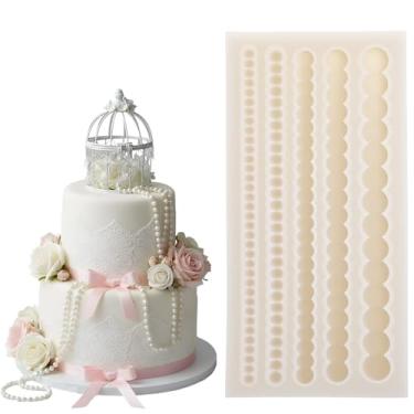 Imagem de Ymapinc Molde de corrente de pérola para borda de bolo, 5 tamanhos, moldes de fondant de pérola de silicone para topos de cupcake de chocolate, biscoitos, doces, vela feita à mão, casamento