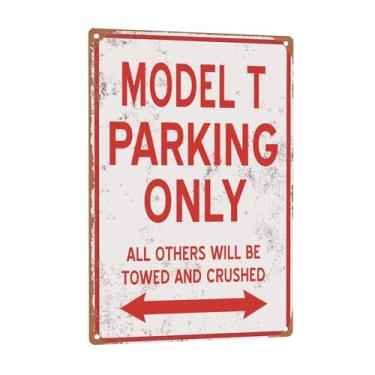 Imagem de Placa de metal 30,5 x 20,3 cm - Apenas estacionamento modelo T - Sinais de arte de parede de metal de estanho de aparência vintage, pôster de impressão de folha de flandres grosso decoração de parede