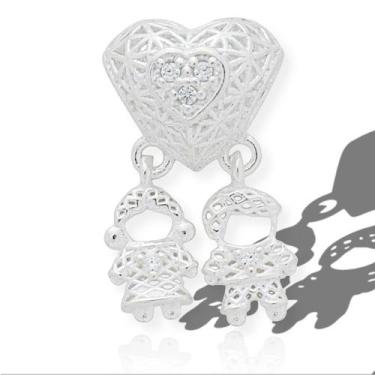 Imagem de Berloque Separador Coração Filhos Menino Menina Pedra Prata - Lojas La