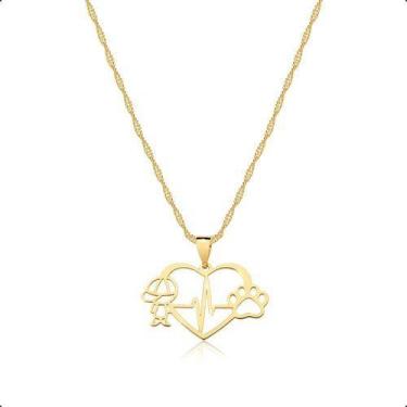 Imagem de Corrente Cordão Ouro 18k E Pingente Coração Filho e Pet - Paulistana J