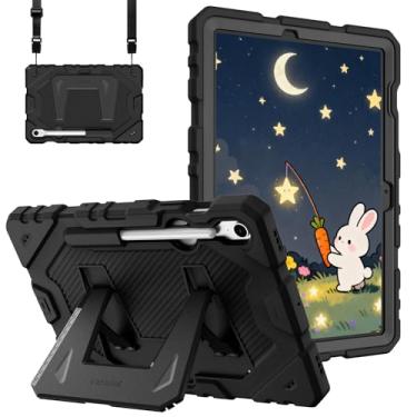 Imagem de Fintie Capa adequada para crianças para Samsung Galaxy Tab S10 Lite / S10 FE/ S9 FE 10,9 polegadas/Tab S9 11 polegadas, capa protetora resistente à prova de choque com suporte e alça de ombro, preta
