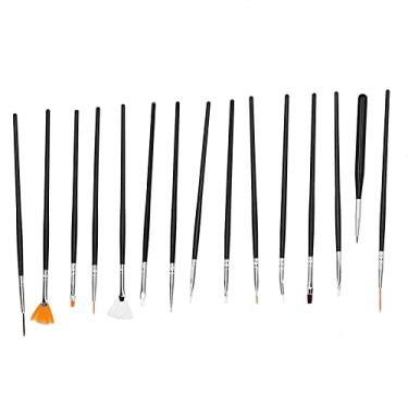 Imagem de Conjunto profissional de pincéis para arte em unhas, 15 peças de nylon, forro de unhas, desenho, kit de pincéis para pintura de unhas, faça você mesmo, em casa ou salão de beleza, (Conjunto de pincéis a óleo 15 peças preto)