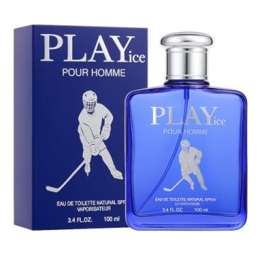 Imagem de Perfume Masculino Versão Esportiva, Frasco de Vidro Azul Colônia para Homens, 100 ml, Fragrância Masculina com Design de Jogador de Hóquei