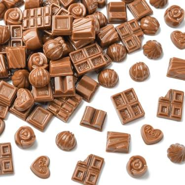Imagem de KitBeads 100 peças de estilos mistos simulação de resina de chocolate com parte traseira plana cabochão comida falsa doces ornamentos flatback para artesanato DIY scrapbooking