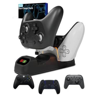 Imagem de Base de carregamento de controle para PlayStation 5 DualSense, Nintendo Switch Pro e Switch 2, Xbox Series X|S, Amazon Luna Google Stadia Dual USB-C Charger Orzly Design – Ótimo presente para