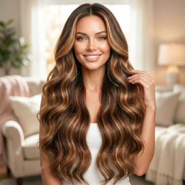 Imagem de Peruca de cabelo humano com tela frontal ondulada, 33 x 10 ombré, destaque, transparente, renda, frontal, peruca sem cola, para mulheres, cor de piano de 66 cm