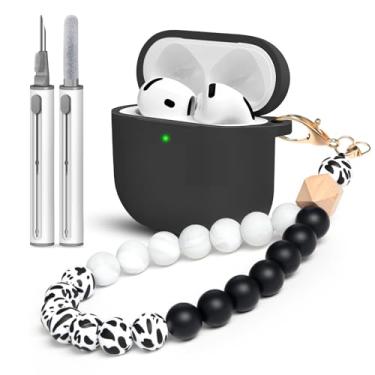Imagem de Woyinger Capa para AirPods 4 com kit de limpeza, capa de silicone macio para AirPods 4 geração vem com pingente de chaveiro para mulheres e homens, adequada para capa de 4 gerações, padrão de mármore