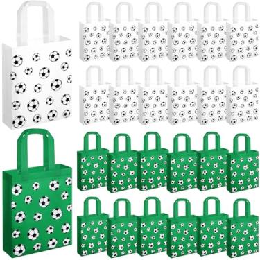 Imagem de Sweetude 24 peças de sacos de presente de futebol não tecidos sacos de lembrancinha de festa esportiva com alças 29 x 23 centímetros com tema de bola embalagem de guloseimas para esportes, aniversário