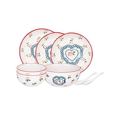 Imagem de Prato de jantar reutilizável com 8 peças, conjunto de utensílios de cozinha, serviço para 2 conjuntos de pratos de jantar com padrão de cerejeira bonito prato de cerâmica (cozinha)