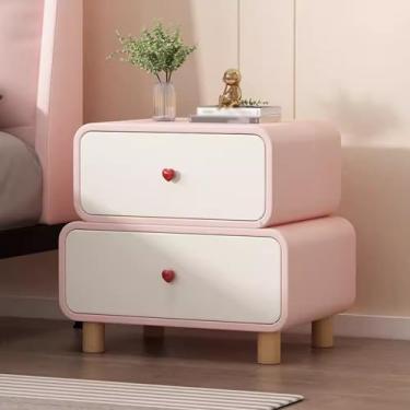Imagem de Mesa de cabeceira de madeira maciça com 2 gavetas mesa de cabeceira moderna para quarto armário de armazenamento criativo