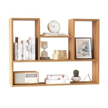 Imagem de x3anggyt5 Estante flutuante montada na parede, prateleira de armazenamento aberta com vários compartimentos, prateleiras de livros de madeira para quarto, sala de estar, escritório, banheiro, cozinha
