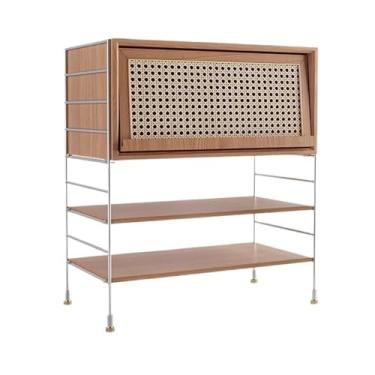 Imagem de x3anggyt5 Prateleira de livros de chão com pernas de aço inoxidável, suporte de madeira com portas de armário de vime, para material de livros de escritório, estante organizadora