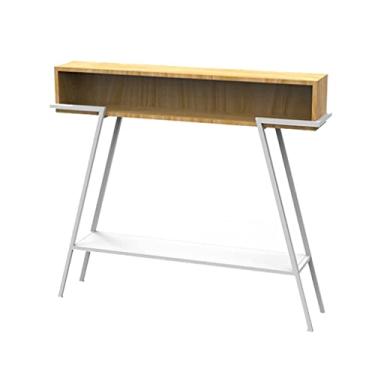 Imagem de Mesa de console, mesa de bar com 1 prateleira, mesa de console retangular com moldura de metal, móveis industriais, mesa multifuncional para sala de jantar (cor: branco, tamanho: 120 x 20 x 85 cm)