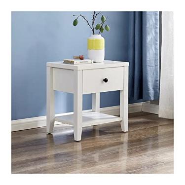 Imagem de Mesa de cabeceira moderna de madeira lateral com gaveta e prateleira de armazenamento, mesa de cabeceira moderna de madeira maciça, mesa de cabeceira para quarto, mesa de cabeceira branca prática