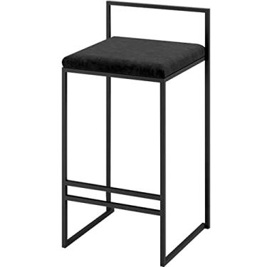 Imagem de KIDYBO Bancos de bar com encosto quadrado estofado banco de bar para casa com apoio para os pés preto metal pernas jantar cozinha ilha cadeira de bar, ergonomicamente projetado, fácil de montar