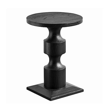 Imagem de Mesa lateral redonda moderna de madeira maciça, mesa de canto com base quadrada estável, mesa de cabeceira redonda de 53 cm de altura, para sala de estar, quarto, varanda, escritório, preto simples