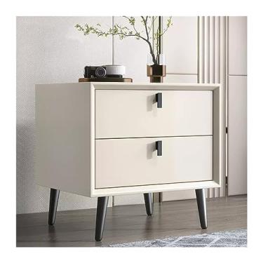Imagem de Mesa de cabeceira moderna toda de madeira, moderna, simples, para quarto, gaveta dupla, pequena, cor sólida, pernas elevadas, móveis de cabeceira, prático (branco, grande)