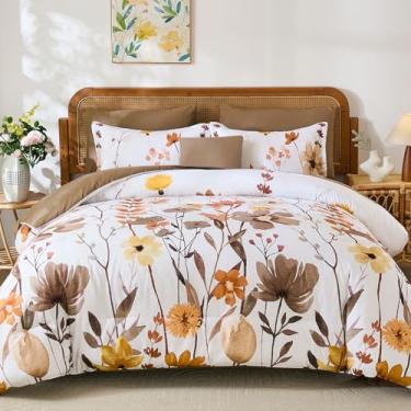 Imagem de Anibedding Conjunto de edredom Queen com 8 peças, floral, aquarela marrom em uma bolsa, conjunto de edredom com fronha, lençol para todas as estações