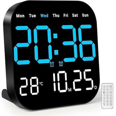 Imagem de Relógio Digital de Parede e Mesa 18.5" com Display LED Colorido, 18,5 * 18,5 * 3cm, Relógio Digital de Parede E Mesa com Display Led Colorido, Brilho Automático, Calendário, Temperatura