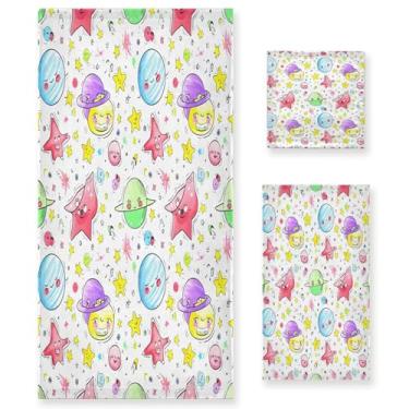 Imagem de xigua Cute Stars Conjunto de toalhas de banheiro absorvente macio 3 peças toalha de banho toalha de mão toalhas decorativas para banheiro, academia, hotel, praia, piscina