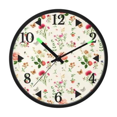 Imagem de STAYTOP Lindas flores relógio de parede LED para quarto com brilho noturno, relógios de parede silenciosos de 30 cm para decoração de sala de estar, controle de som, relógio de parede moderno que