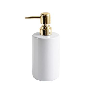 Imagem de Lindo dispensador de sabão de cerâmica suave para banheiro, bomba de prato líquido de 355 g para pia de cozinha, bancada e decoração de banheiro (branco)