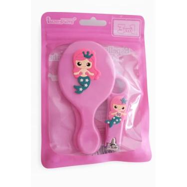 Imagem de Kit de Cuidados Infantil com 3 Peças, Cortador de Unhas, Pente e Espelho (Rosa, Sereia)