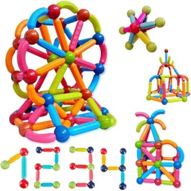Imagem de Blocos de Montar Magnéticos 64 Peças – Estimule a Criatividade, Coordenação Motora e Educação STEM – Um Brinquedo Educativo que Une Diversão e Desenvolvimento Infantil!