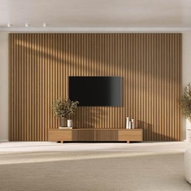 Imagem de Rack Ripado com Painel Ripado para Tv até 86 Polegadas 400x250cm Aruá Cabecasa Madeiraoriginals Jatoba