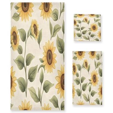 Imagem de xigua Conjunto de toalhas de banheiro girassóis macio absorvente 3 peças toalha de banho toalha de mão toalhas decorativas para banheiro, academia, hotel, praia, piscina