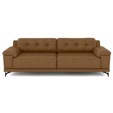 Imagem de Sofá Living 3 lugares 212cm Agostino Pés Design em Ferro Couro Caramelo G52 - Gran Belo