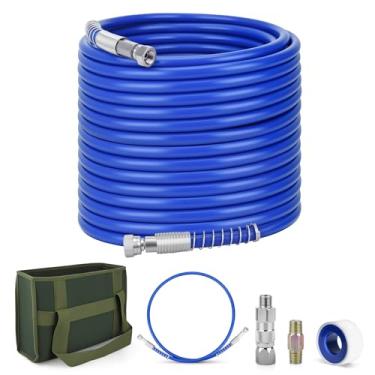 Imagem de Mangueira de pulverizador de tinta sem ar de 3 m x 1/10.2 cm, kit de mangueira de spray de tinta sem ar de alta pressão com mangueira de chicote de 1,2 m, conector de mangueira de 0,6 cm, junta