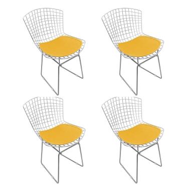 Imagem de Kit 4 Cadeiras Bertoia Cromada Com Assento Sintético Amarelo