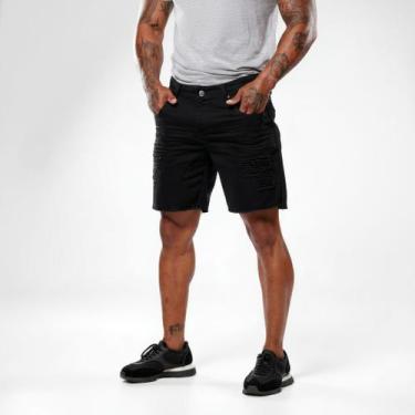 Imagem de Jeans Rasgado Short Bermudas Moda Masculina - Volgue, Preto, 46
