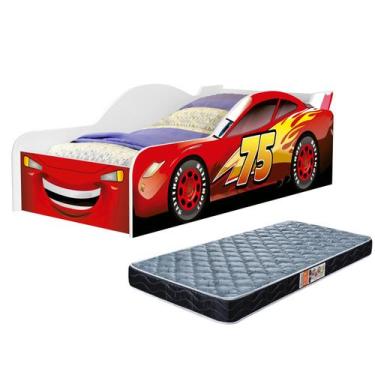 Imagem de Cama Carro De Solteiro De MDF Para Quarto Infantil Com Proteção Latera