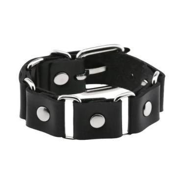 Imagem de Pulseira De Couro PU Preta Feminina Com Rebites Pontiagudos Estilo Pun
