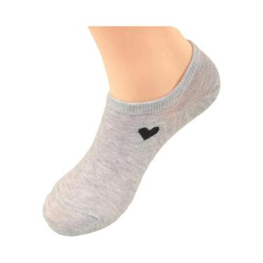 Imagem de Meias Femininas Invisíveis Com Estampa De Coração Pretas, Brancas E Ci