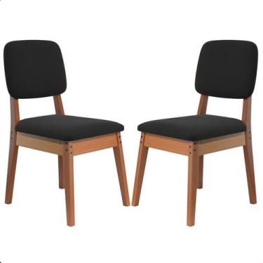 Imagem de Cadeira de Jantar Estofada Ravi Linho Preto Base de Madeira Nature - A