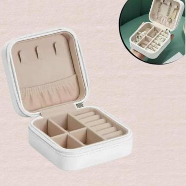 Imagem de Porta-Joias Estojo de Viagem 13x13cx5cm com Zíper Organizador Compacto com Divisórias Rosa Preto