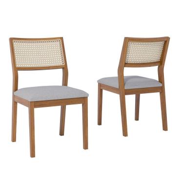 Imagem de Conjunto 2 Cadeiras para Sala de Jantar em Madeira Tauari Tamarindo MADEIRA/LINHO CINZA