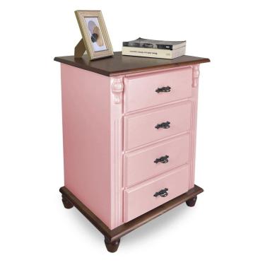 Imagem de Mesa de Cabeceira Florença 4 Gavetas Tampo e Pés Madeira - Rosa Algodão Doce/Imbuia