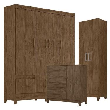 Imagem de Guarda Roupa Casal MS912 com Cômoda Vênus com pés e Armário Multiuso New Íris Castanho...