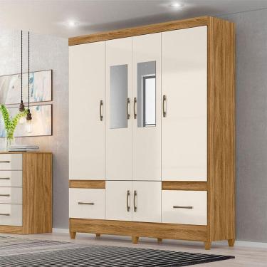 Imagem de Guarda Roupa Casal Ambiente MS912 6 Portas Freijó Off White com Espelho - Moval