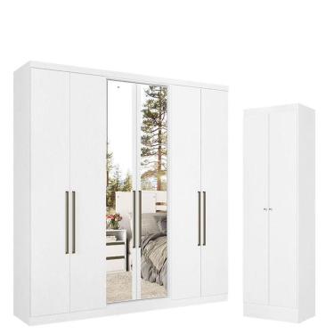 Imagem de Guarda Roupa Casal Presence Full Glass 6 Portas Branco Acetinado e Multiuso Space Branco - THB