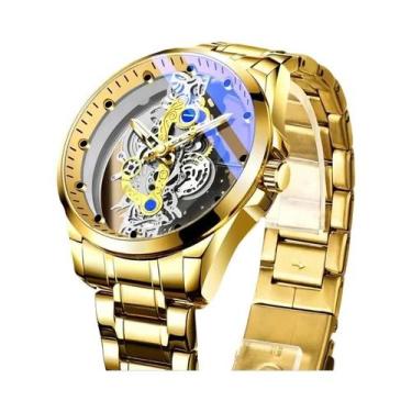 Imagem de Relógio De Pulso Masculino De Luxo Dourado Com Esqueleto Automático E 