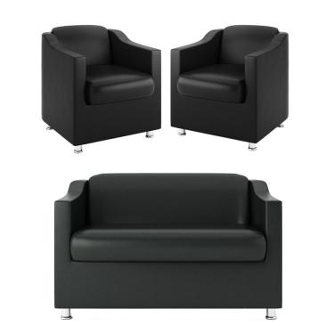 Imagem de Kit Namoradeira Tilla + 2 Poltronas Para Sala  Balaqui Decor Preto