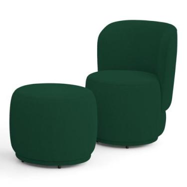 Imagem de Poltrona Decorativa com Puff Orgânico Molly Bouclê Verde - Desk Design